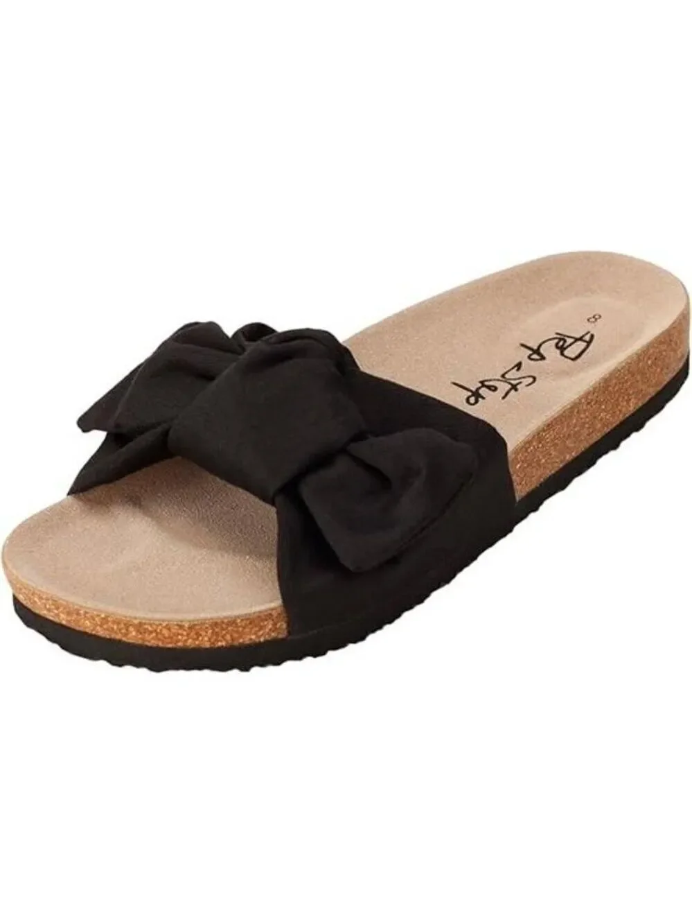 Women Slide Sandals with Bow Slip On Flat Summer Cork Footbed Comfy Shoes